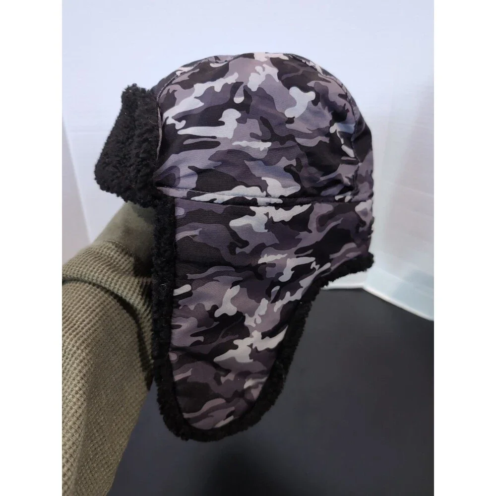SWISS TECH HAT Black Camo Sherpa Ear Flaps Fleece Insulated Unisex ONE SIZE